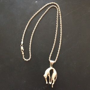 Vintage Draped Cat Pendant and Rope Chain Silver